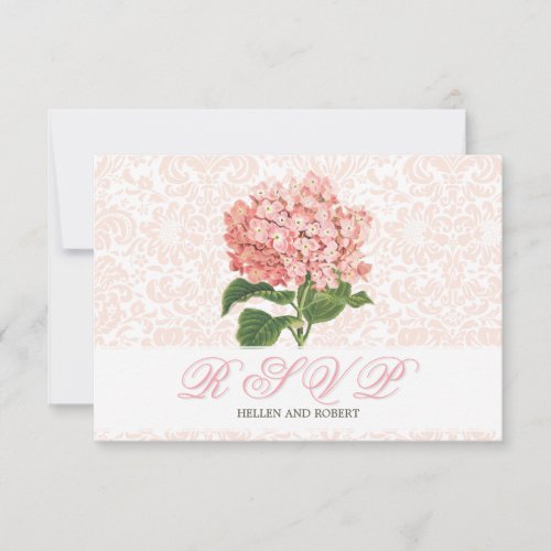 Vintage Pink Hydrangea Wedding RSVP Card Announcement