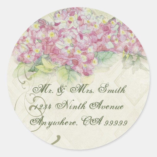 Vintage Pink  Hydrangea - Wedding Seal Stickers (Front)
