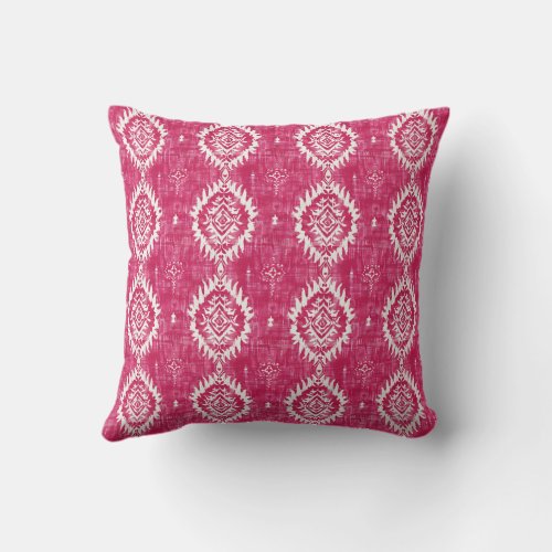 Vintage pink ikat pattern throw pillow