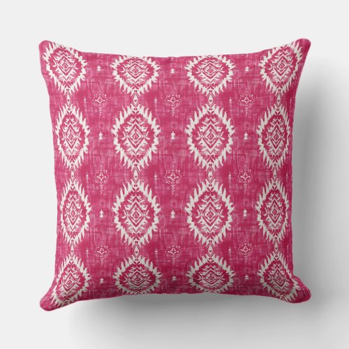 Vintage pink ikat pattern throw pillow