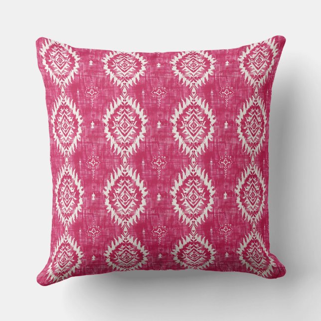 Vintage pink ikat pattern throw pillow (Back)