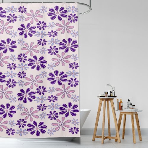 Vintage Pink Indigo Flower Doodle Pattern Shower Curtain