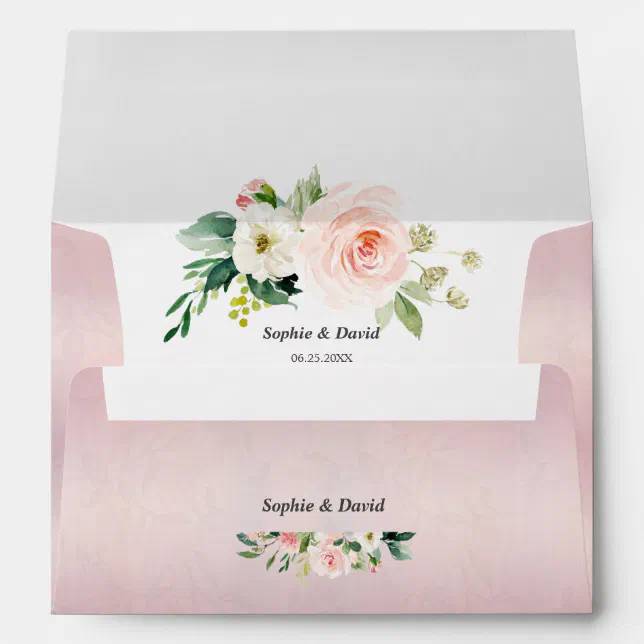 Vintage Pink Ivory Floral Wedding Return Address Envelope | Zazzle