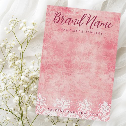 Vintage pink lace stencil damask earring card