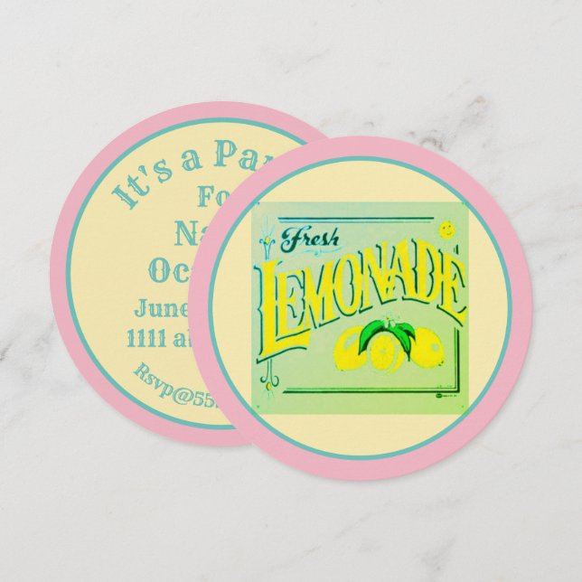 Vintage pink lemonade sign lemon fruit summer  invitation (Front/Back)
