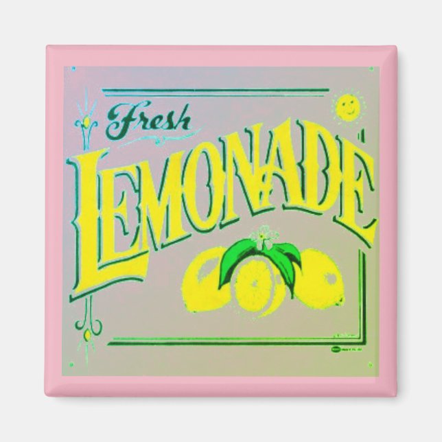 Vintage pink lemonade sign lemon fruit summer magnet (Front)