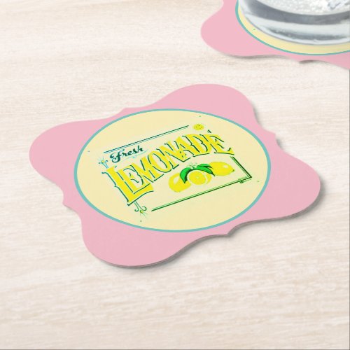 Vintage pink lemonade sign lemon fruit summer  paper coaster