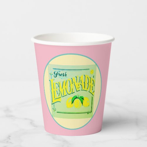 Vintage pink lemonade sign lemon fruit summer  paper cups