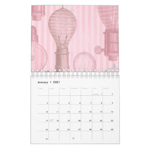 Vintage Pink Light Bulbs Retro Lovers Electrician Calendar