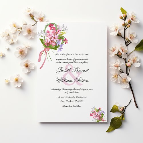 Vintage pink lilac white flower bouquet Wedding Invitation