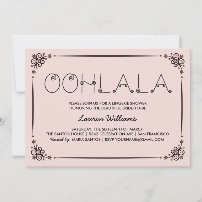 Vintage Pink Lingerie Shower Invitations Ooh La La (Front)