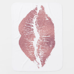 Vintage pink lip imprint, rose gold. baby blanket