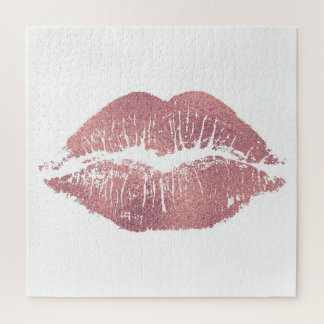 Vintage pink lip imprint, rose gold. jigsaw puzzle