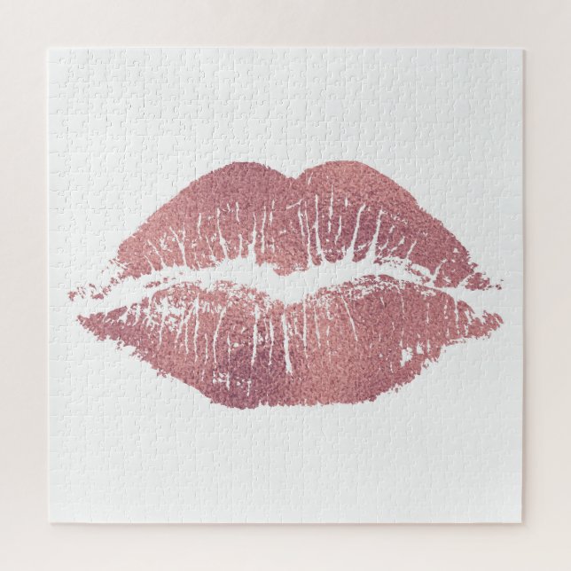 Vintage pink lip imprint, rose gold. jigsaw puzzle (Vertical)