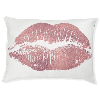 Vintage pink lip imprint, rose gold. pet bed
