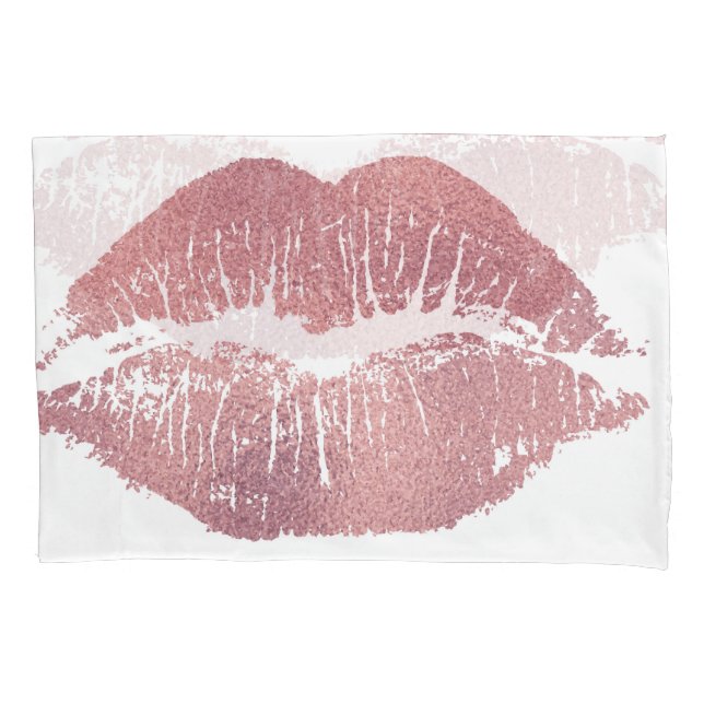 Vintage pink lip imprint, rose gold. pillow case (Front)