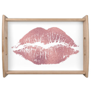 Vintage pink lip imprint, rose gold. serving tray