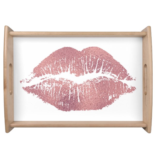 Vintage pink lip imprint, rose gold. serving tray (Front)