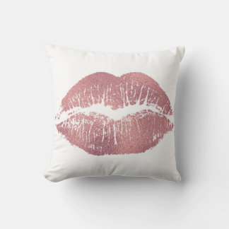 Vintage pink lip imprint, rose gold. throw pillow