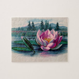 Vintage Pink Lotus Flower Jigsaw Puzzle
