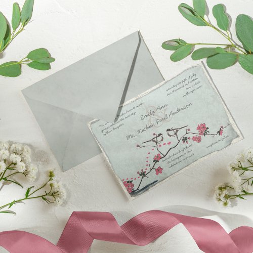 Vintage Birds Damask Wedding Invitations