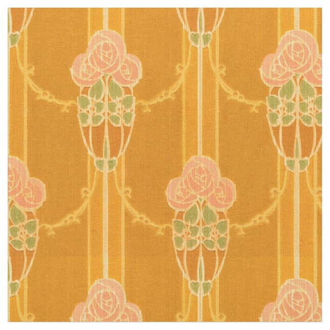 Vintage Pink Mackintosh Style Rose Cluster Pattern Fabric (Close Up)