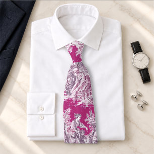 Vintage Pink Magenta Floral Toile de Jouy Neck Tie