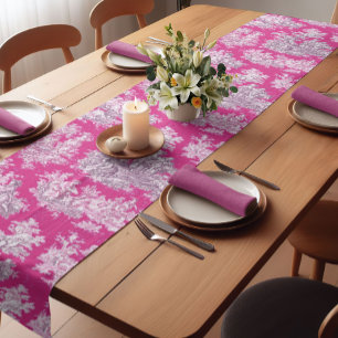 Vintage Pink Magenta French Lake Toile De Jouy Short Table Runner