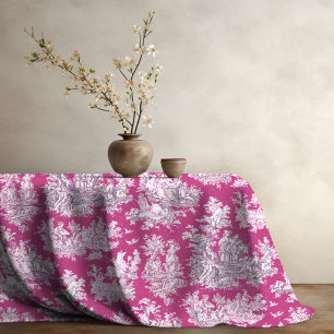 Vintage Pink Magenta French Lake Toile Tablecloth