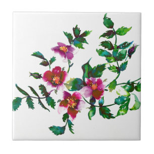 Vintage pink magenta Roses, watercolor pink roses  Ceramic Tile