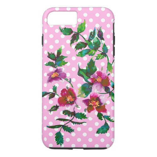 Vintage pink magenta watercolor roses  iPhone 8 plus7 plus case