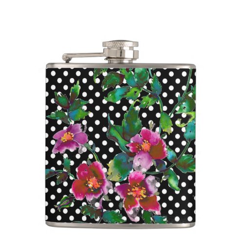 Vintage pink magenta watercolor roses  flask