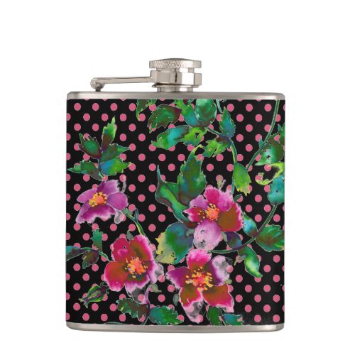 Vintage pink magenta watercolor roses  hip flask