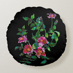 Vintage pink magenta watercolor roses round pillow