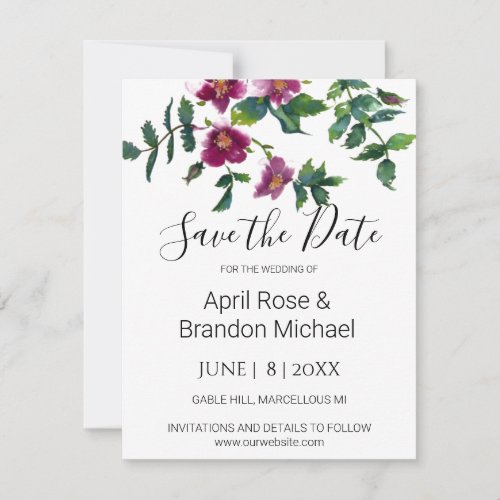 Vintage pink magenta watercolor roses  save the date