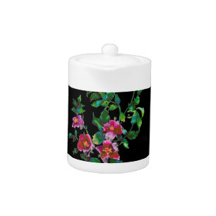 Vintage pink magenta watercolor roses teapot