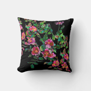 Vintage pink magenta watercolor roses throw pillow