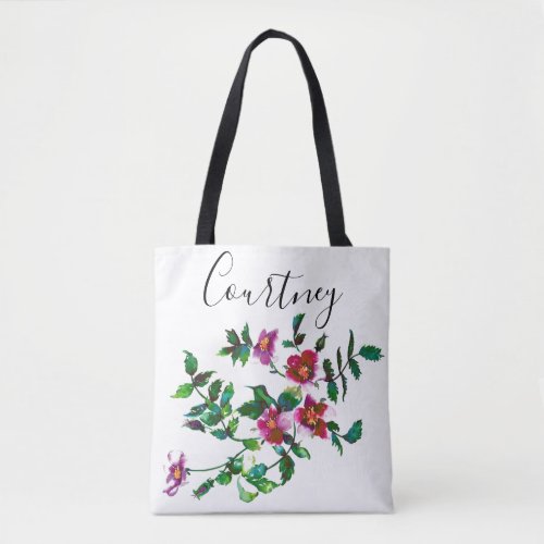 Vintage pink magenta watercolor roses  tote bag