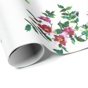 Vintage pink magenta watercolor roses wrapping paper