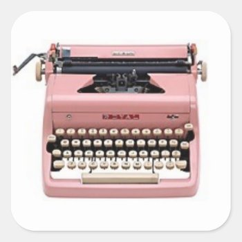 Vintage Pink Manual Typewriter Stickers (square) by Regella at Zazzle