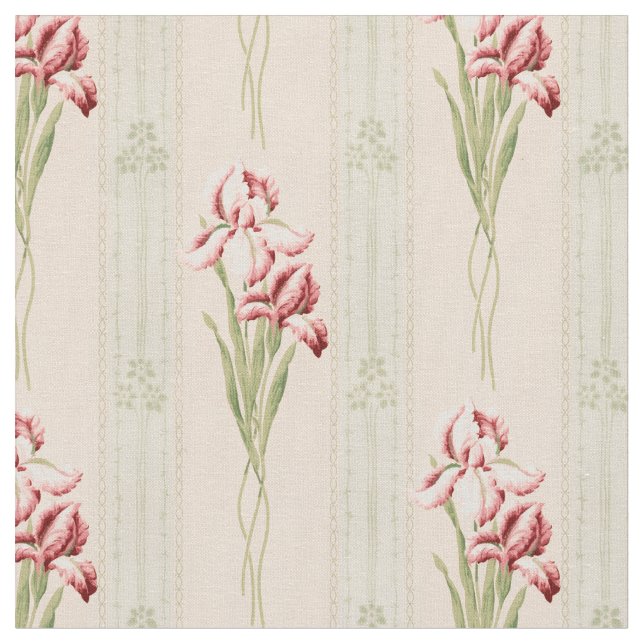 Vintage Pink & Maroon Bearded Iris Fabric (Close Up)