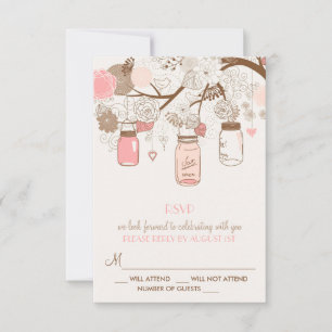 Vintage Pink Mason Jars and Flowers RSVP Card