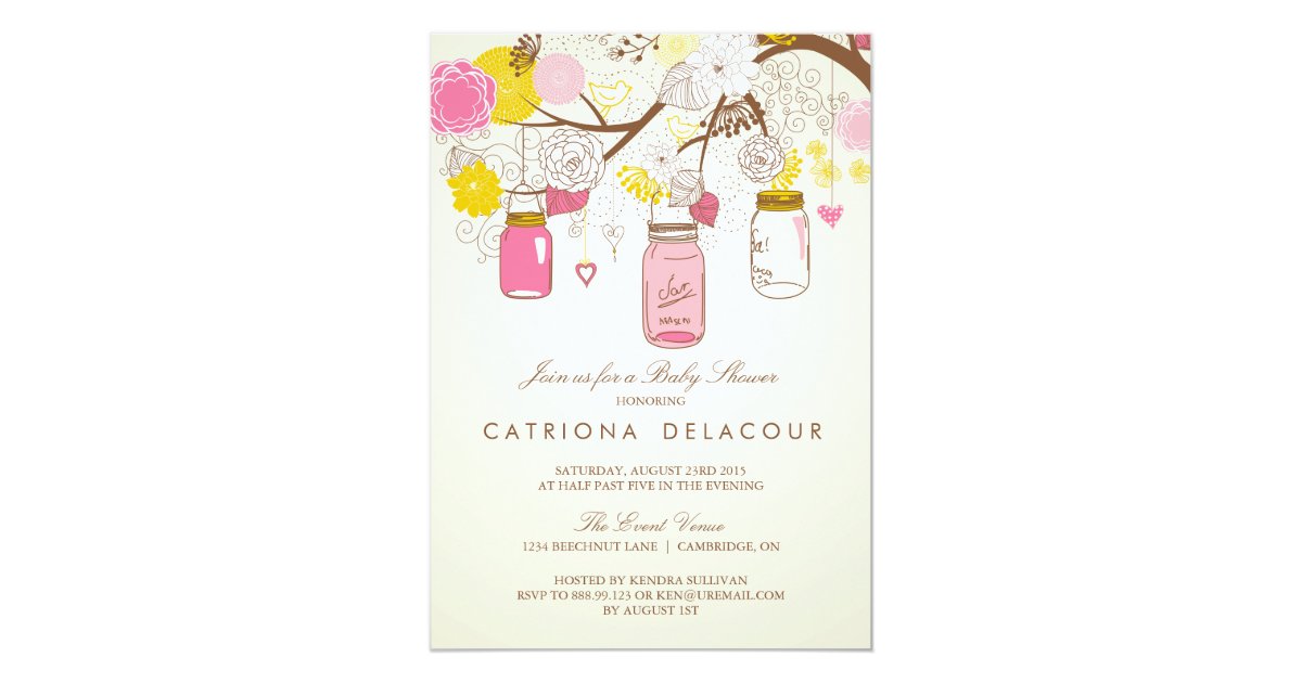 Vintage Pink Mason Jars Baby Shower Invitation Zazzle Com