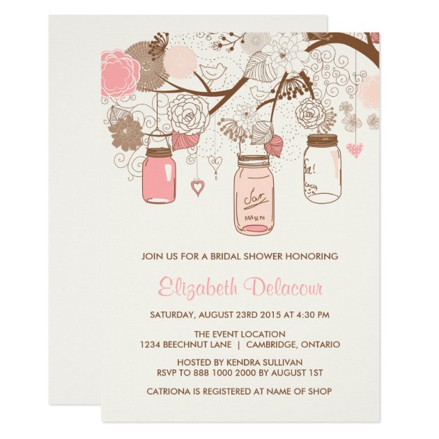 Vintage Pink Mason Jars Bridal Shower Invitation