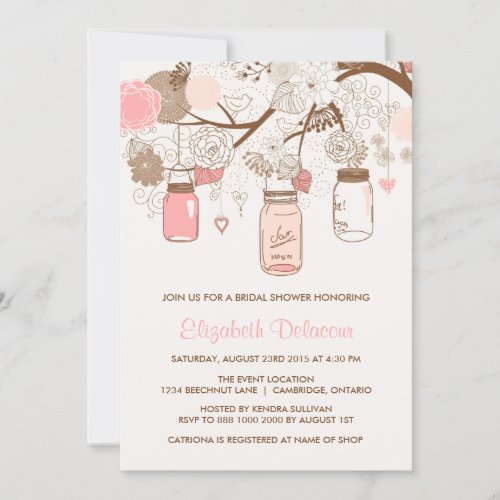 Vintage Pink Mason Jars Bridal Shower Invitation