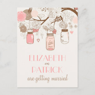 Vintage Pink Mason Jars Save the Date Postcard