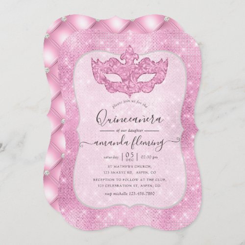 Vintage Pink Masquerade Quinceaera Invitation