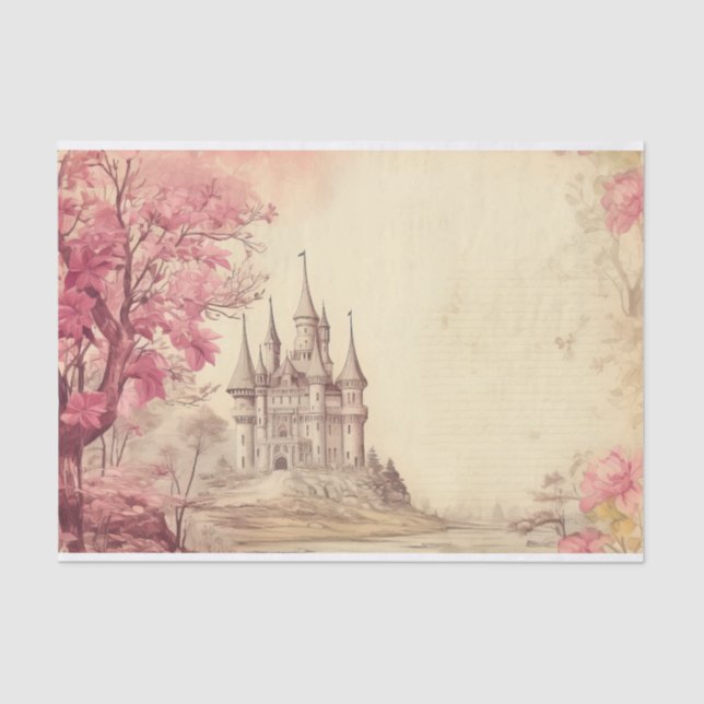Vintage Pink Medieval Castle  Tissue Paper (Front)