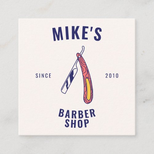Vintage pink mens barbershop razor hair stylist square business card