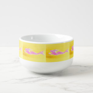 vintage pink mermaids soup mug